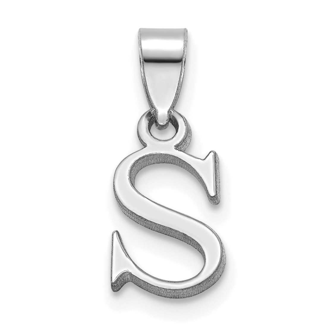 Sterling Silver Rhodium-plated Polished Block Initial -S- Pendant (QC9792S)