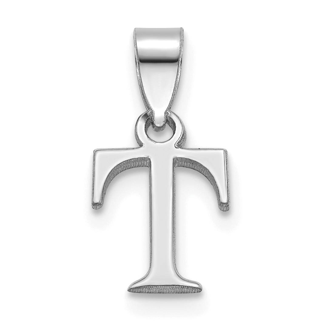 Sterling Silver Rhodium-plated Polished Block Initial -T- Pendant (QC9792T)