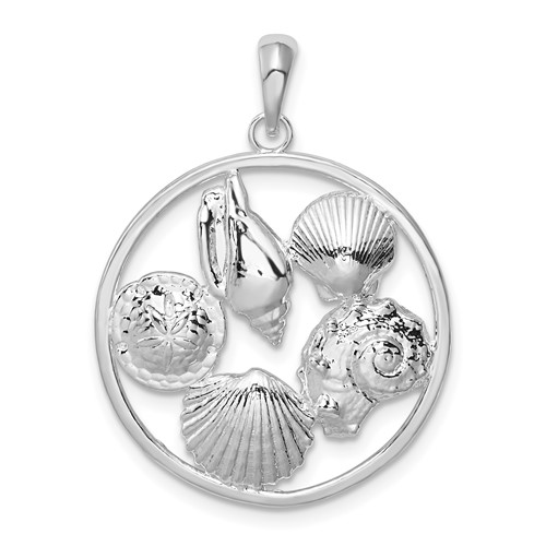 De-Ani Sterling Silver Rhodium-plated Polished Shells Round Pendant