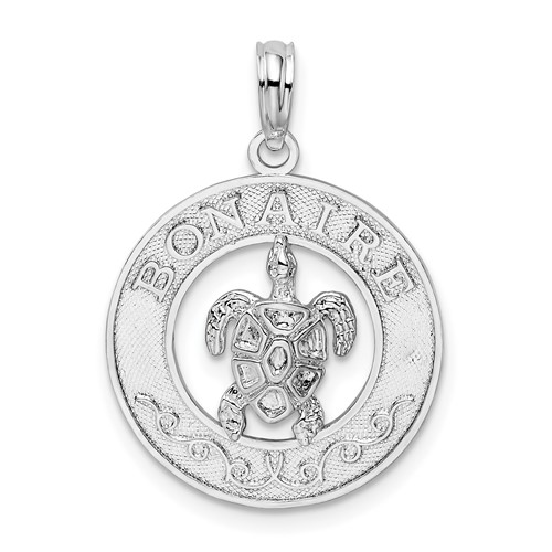 De-Ani Sterling Silver Rhodium-Plated Polished Bonaire Circle with Turtle Pendant