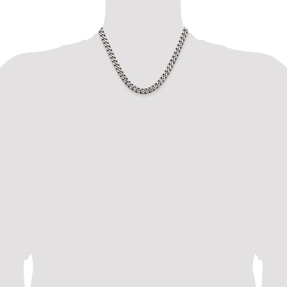 Sterling Silver Antiqued 7.5mm Curb Chain (QCB200A-18)
