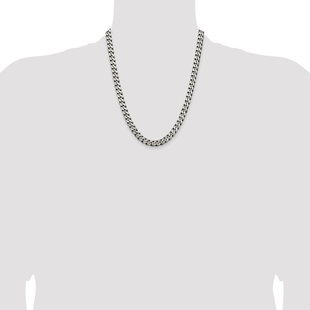 Sterling Silver Antiqued 7.5mm Curb Chain (QCB200A-22)