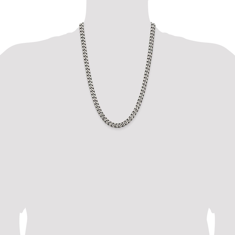 Sterling Silver Antiqued 7.5mm Curb Chain (QCB200A-24)