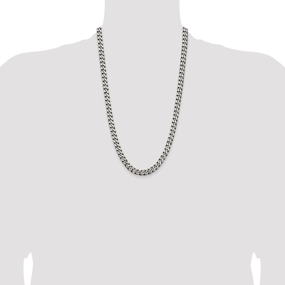 Sterling Silver Antiqued 7.5mm Curb Chain (QCB200A-26)