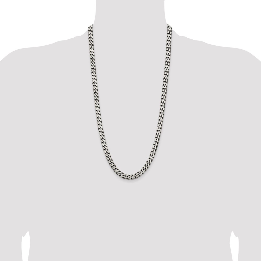 Sterling Silver Antiqued 7.5mm Curb Chain (QCB200A-28)