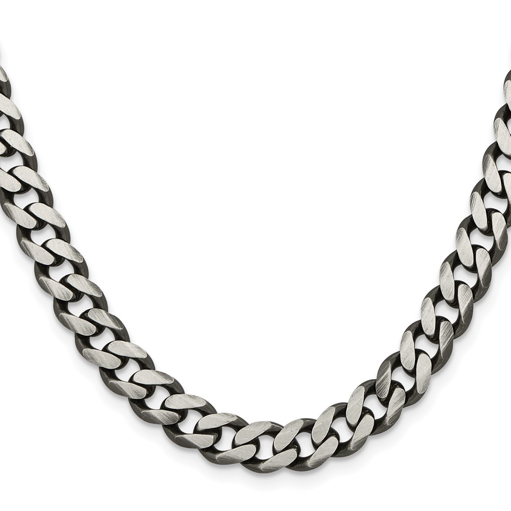 Sterling Silver Antiqued 9.3mm Curb Chain (QCB250A-18)