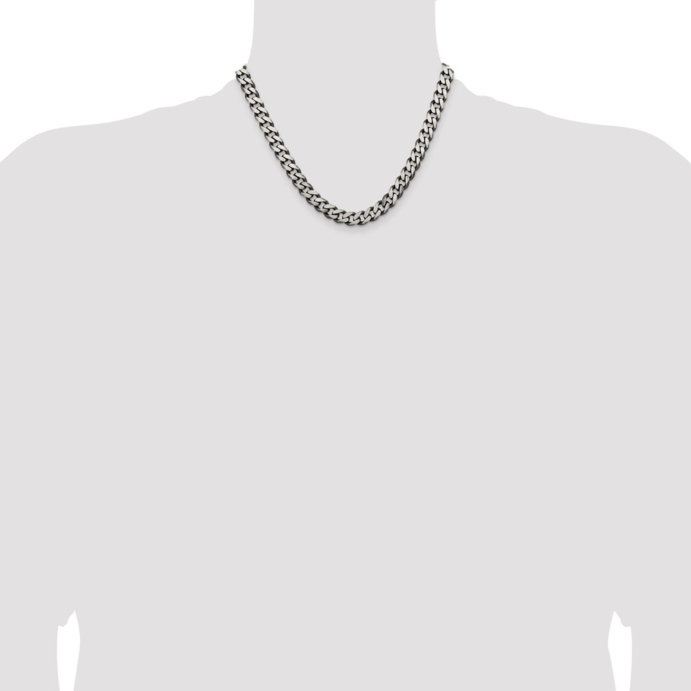 Sterling Silver Antiqued 9.3mm Curb Chain (QCB250A-18)