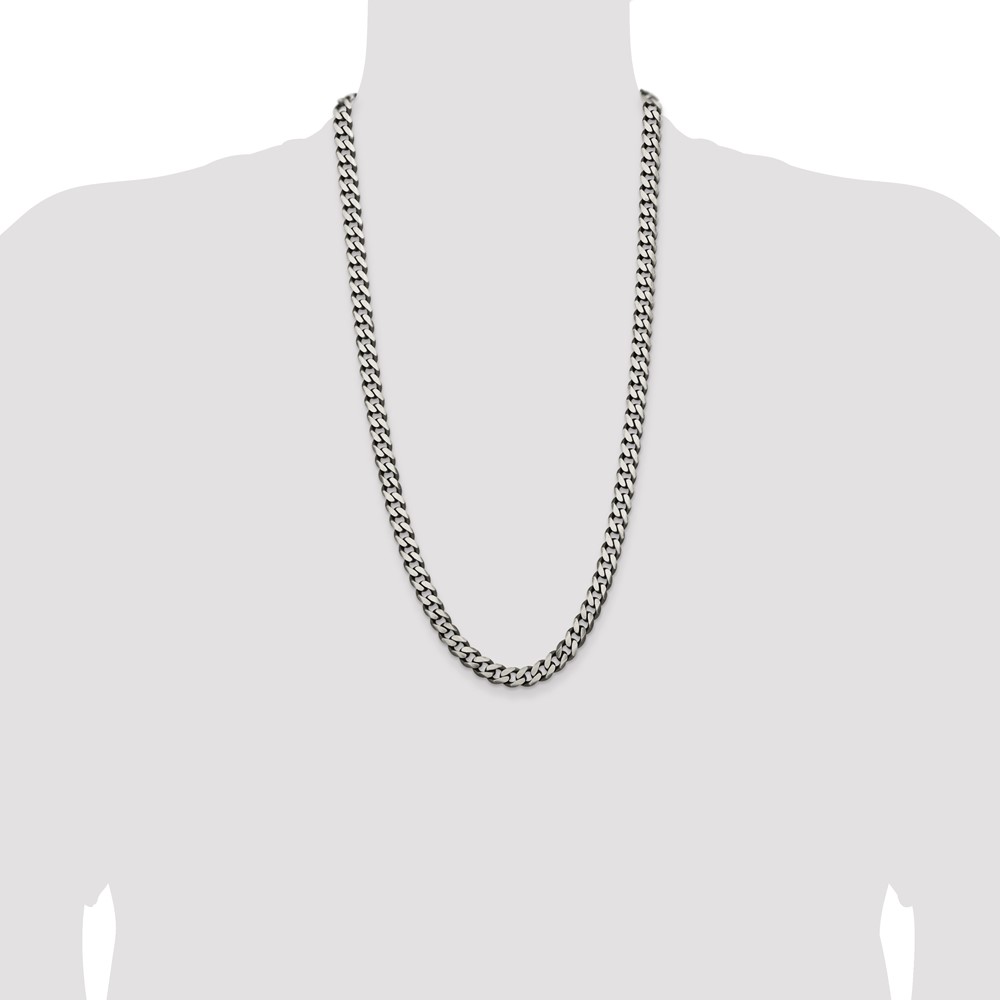 Sterling Silver Antiqued 9.3mm Curb Chain (QCB250A-28)