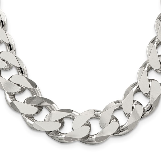 Sterling Silver Rhodium Plated 16.2mm Curb Chain