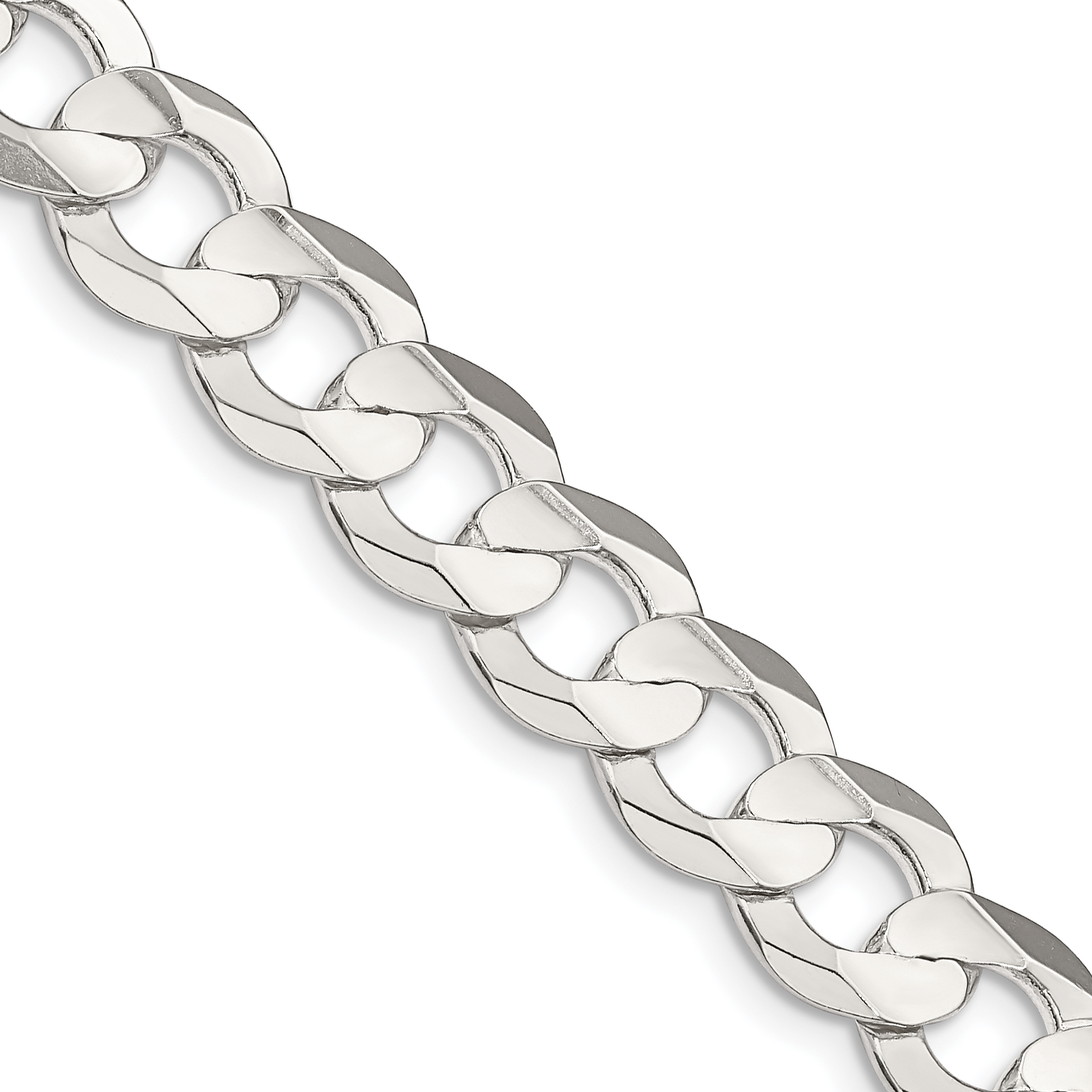Sterling Silver 9.75mm Concave Beveled Curb Chain (QCBC250-26)