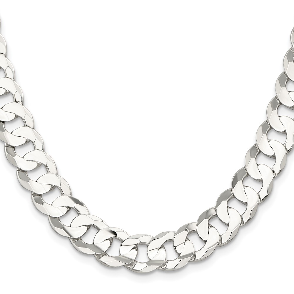 Sterling Silver 11.9mm Concave Beveled Curb Chain (QCBC300-24)