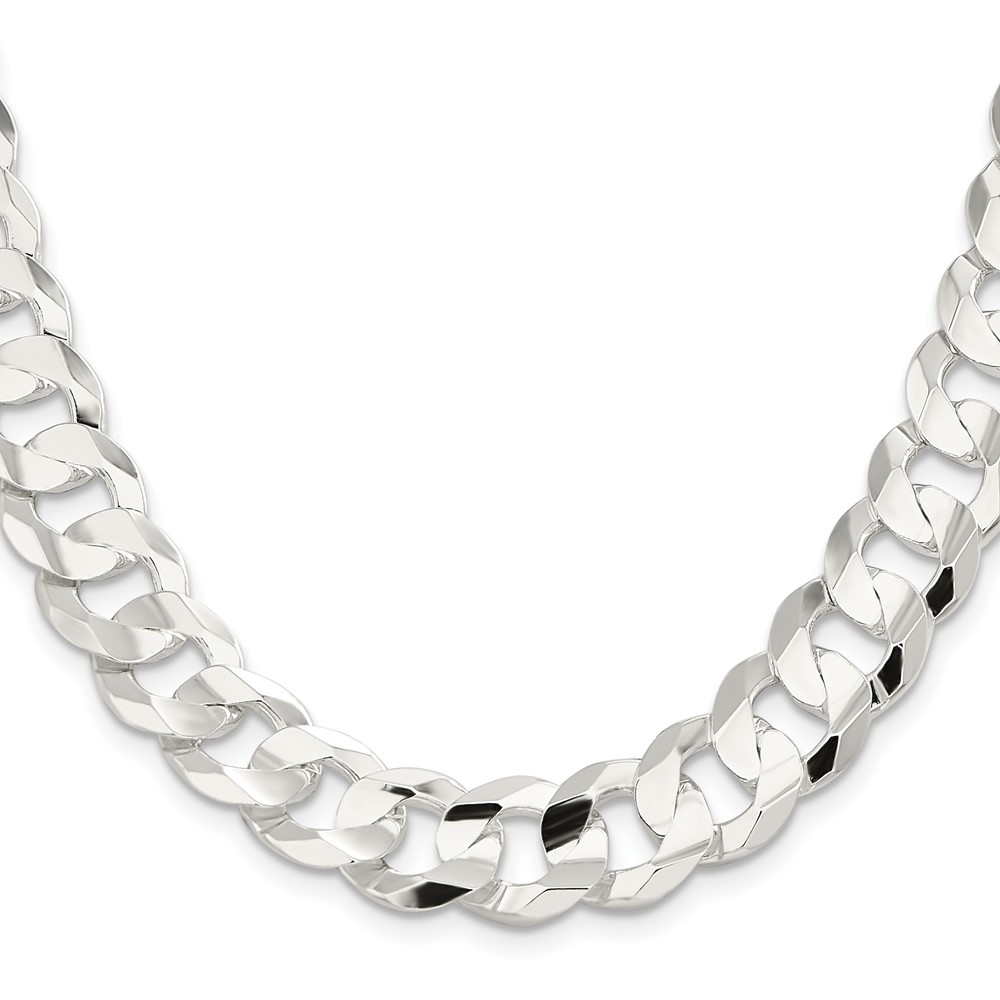 Sterling Silver 14.0mm Concave Beveled Curb Chain (QCBC350-24)