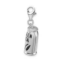 Amore La Vita Sterling Silver Rhodium-plated Polished 3-D Enameled Green Tea Beverage Charm with Fancy Lobster Clasp view 2