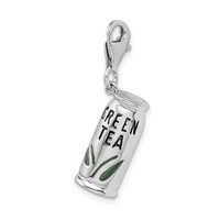 Amore La Vita Sterling Silver Rhodium-plated Polished 3-D Enameled Green Tea Beverage Charm with Fancy Lobster Clasp view 4