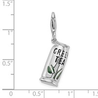 Amore La Vita Sterling Silver Rhodium-plated Polished 3-D Enameled Green Tea Beverage Charm with Fancy Lobster Clasp view 5