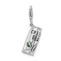 Amore La Vita Sterling Silver Rhodium-plated Polished 3-D Enameled Green Tea Beverage Charm with Fancy Lobster Clasp view 1