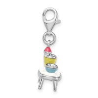 Amore La Vita Sterling Silver Rhodium-plated Polished 3-D Enameled Table and Bowls Charm with Fancy Lobster Clasp view 2