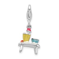 Amore La Vita Sterling Silver Rhodium-plated Polished 3-D Enameled Table and Bowls Charm with Fancy Lobster Clasp view 3
