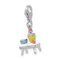 Amore La Vita Sterling Silver Rhodium-plated Polished 3-D Enameled Table and Bowls Charm with Fancy Lobster Clasp view 4