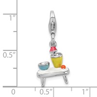 Amore La Vita Sterling Silver Rhodium-plated Polished 3-D Enameled Table and Bowls Charm with Fancy Lobster Clasp view 5