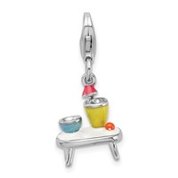 Amore La Vita Sterling Silver Rhodium-plated Polished 3-D Enameled Table and Bowls Charm with Fancy Lobster Clasp view 1