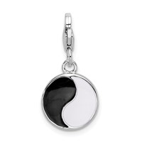 Amore La Vita Sterling Silver Rhodium-plated Polished Enameled Crystal Yin and Yang Charm with Fancy Lobster Clasp view 3