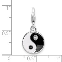 Amore La Vita Sterling Silver Rhodium-plated Polished Enameled Crystal Yin and Yang Charm with Fancy Lobster Clasp view 4
