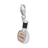 Amore La Vita Sterling Silver Rhodium-plated Polished 3-D Enameled Nail Polish Bottle Charm with Fancy Lobster Clasp view 4