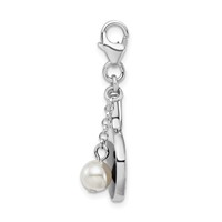Amore La Vita Sterling Silver Rhodium-plated Polished Moveable Enameled Imitation Pearl Paddle Charm with Fancy Lobster Clasp view 2