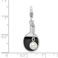 Amore La Vita Sterling Silver Rhodium-plated Polished Moveable Enameled Imitation Pearl Paddle Charm with Fancy Lobster Clasp view 5