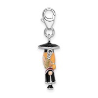 Amore La Vita Sterling Silver Rhodium-plated Polished 3-D Enameled Girl Graduate Charm with Fancy Lobster Clasp view 2