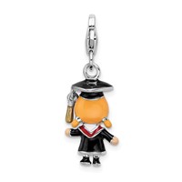 Amore La Vita Sterling Silver Rhodium-plated Polished 3-D Enameled Girl Graduate Charm with Fancy Lobster Clasp view 3