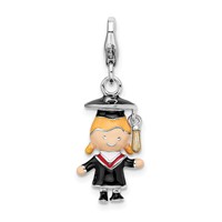 Amore La Vita Sterling Silver Rhodium-plated Polished 3-D Enameled Girl Graduate Charm with Fancy Lobster Clasp view 1