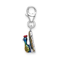 Amore La Vita Sterling Silver Rhodium-plated Polished 3-D Enameled Peacock Charm with Fancy Lobster Clasp view 2
