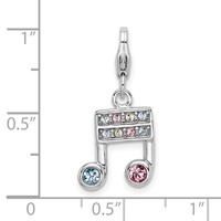 Amore La Vita Sterling Silver Rhodium-plated Polished Pink Blue and Yellow Crystal Music Note Charm with Fancy Lobster Clasp view 4