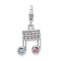 Amore La Vita Sterling Silver Rhodium-plated Polished Pink Blue and Yellow Crystal Music Note Charm with Fancy Lobster Clasp view 1