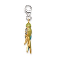 Amore La Vita Sterling Silver Rhodium-plated and Gold-plated Polished 3-D Glitter Enameled Crystal Love Birds Charm view 2