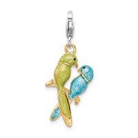 Amore La Vita Sterling Silver Rhodium-plated and Gold-plated Polished 3-D Glitter Enameled Crystal Love Birds Charm view 3