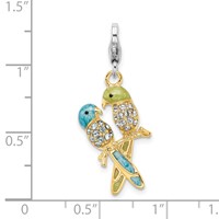 Amore La Vita Sterling Silver Rhodium-plated and Gold-plated Polished 3-D Glitter Enameled Crystal Love Birds Charm view 5