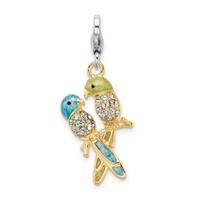 Amore La Vita Sterling Silver Rhodium-plated and Gold-plated Polished 3-D Glitter Enameled Crystal Love Birds Charm view 1