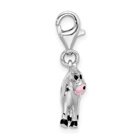 Amore La Vita Sterling Silver Rhodium-plated Polished Enameled 3-D Cow Charm with Fancy Lobster Clasp view 2