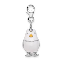 Amore La Vita Sterling Silver Rhodium-plated Polished 3-D Enameled Chicken Charm with Fancy Lobster Clasp view 2