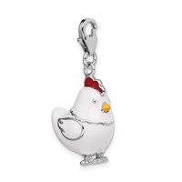 Amore La Vita Sterling Silver Rhodium-plated Polished 3-D Enameled Chicken Charm with Fancy Lobster Clasp view 4