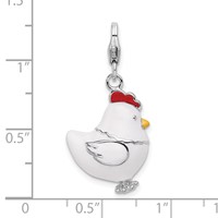 Amore La Vita Sterling Silver Rhodium-plated Polished 3-D Enameled Chicken Charm with Fancy Lobster Clasp view 5