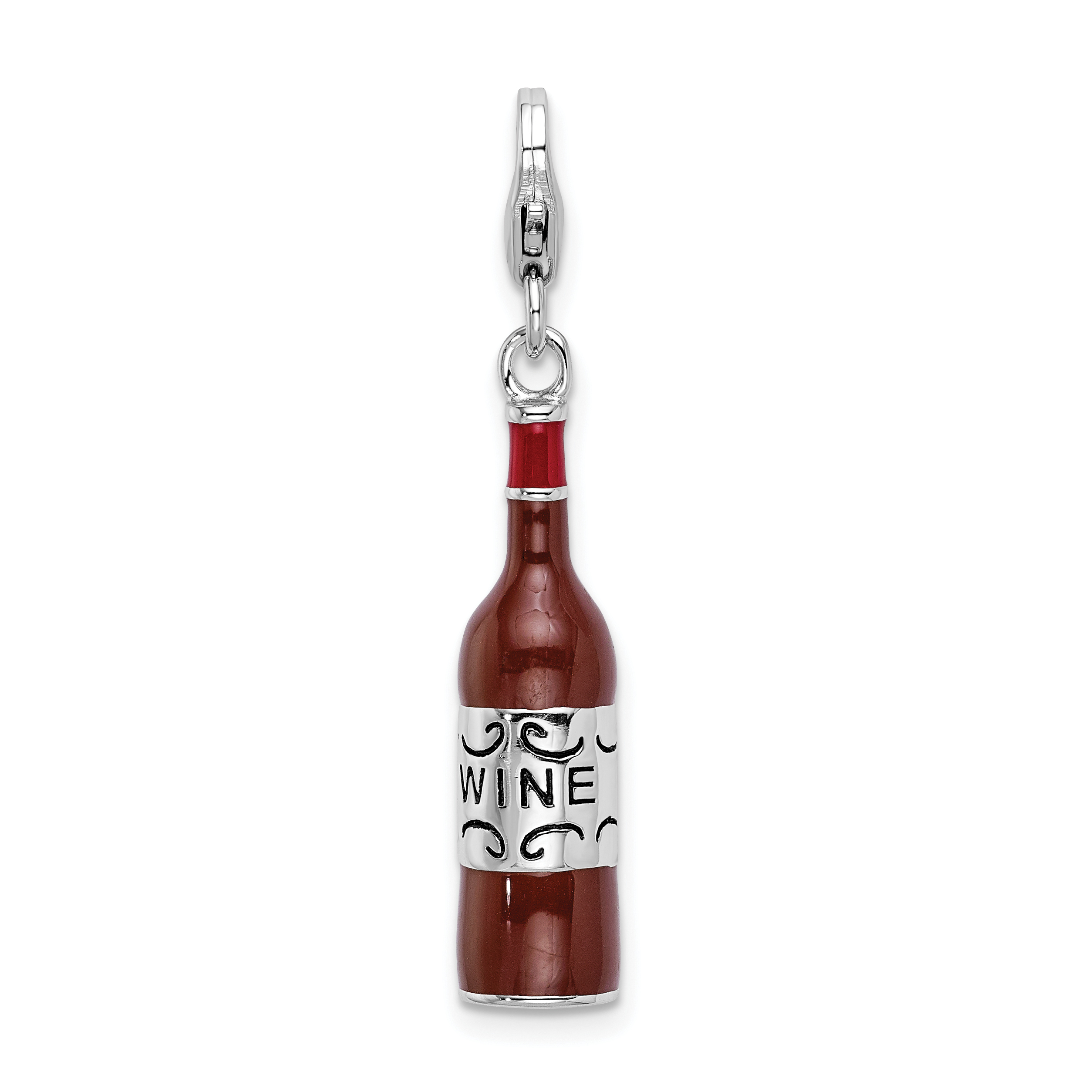 Sterling Silver RH Enamel Red Wine Bottle w/ Lobster Clasp Charm QCC1035 eBay