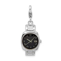 Amore La Vita Sterling Silver Rhodium-plated Polished 3-D Enameled Wristwatch Charm with Fancy Lobster Clasp view 1