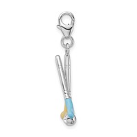 Amore La Vita Sterling Silver Rhodium-plated Polished Enameled Crystal Golf Clubs Charm with Fancy Lobster Clasp view 2