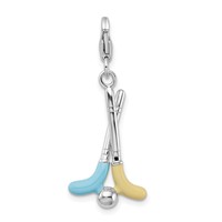 Amore La Vita Sterling Silver Rhodium-plated Polished Enameled Crystal Golf Clubs Charm with Fancy Lobster Clasp view 3