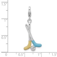 Amore La Vita Sterling Silver Rhodium-plated Polished Enameled Crystal Golf Clubs Charm with Fancy Lobster Clasp view 4
