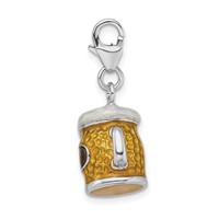Amore La Vita Sterling Silver Rhodium-plated Polished 3-D Enameled Beer Mug Charm with Fancy Lobster Clasp view 2